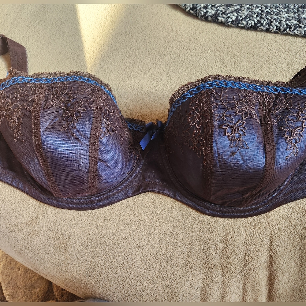 Elomi 36G bra EUC dk brown and blue.